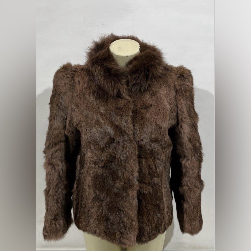 Upward Women's Vintage Brown Solid 100% Rabbit Fur Retro Jacket Origin France